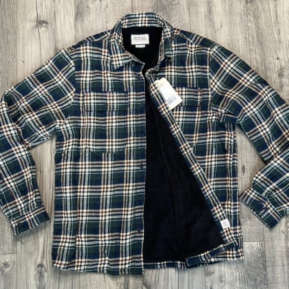 Boston Traders NWT Women's Size XL Oversized Green Plaid Sherpa Lined Shacket - Picture 1 of 10